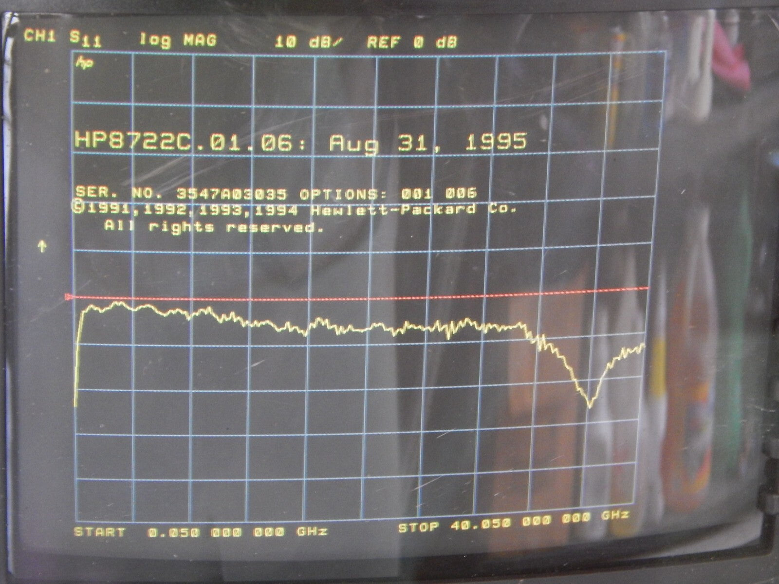 Agilent/Keysight 8722C w/001, 006, 50Mhz-40GHz Network analyzer, s/n3547A03035 Agilent/Keysight 8722C w/001, 006, 50Mhz-40GHz Network analyzer, s/n3547A03035